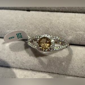 New Bomb Party Champagne Stone Ring - Dainty Split Band